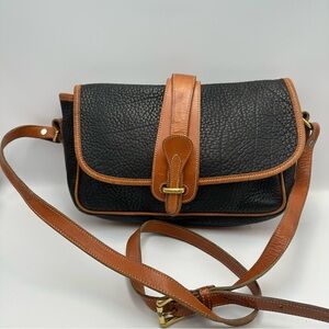 Dooney Bourke Black Tan VTG Leather Equestrian Crossbody Slight Musty Smell